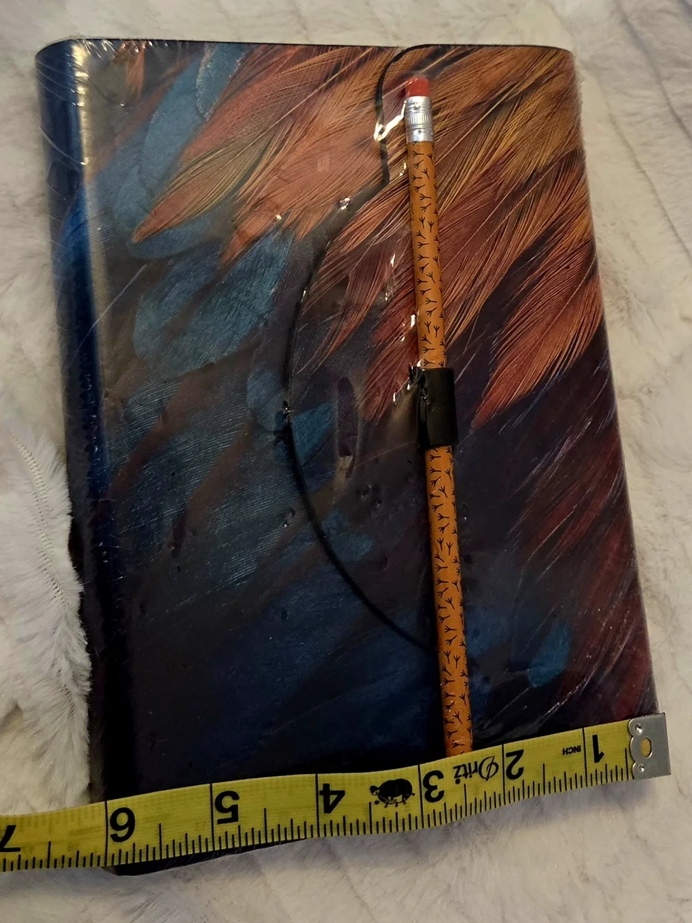 NWT Leatherette Rooster Feather-Print Journal with Pencil Closure